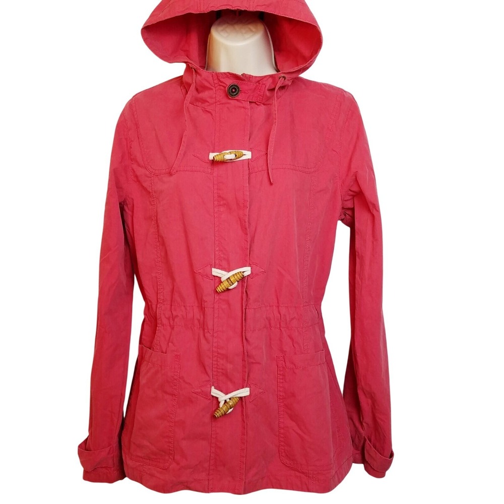 Fat Face Womens Hooded Jacket Coat Size 14 Red-Tomato Pockets Zipper Waist Draw